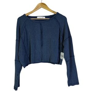 NWT Altar'd State Striped Textured Cropped Long Sleeve Top Blue Small S